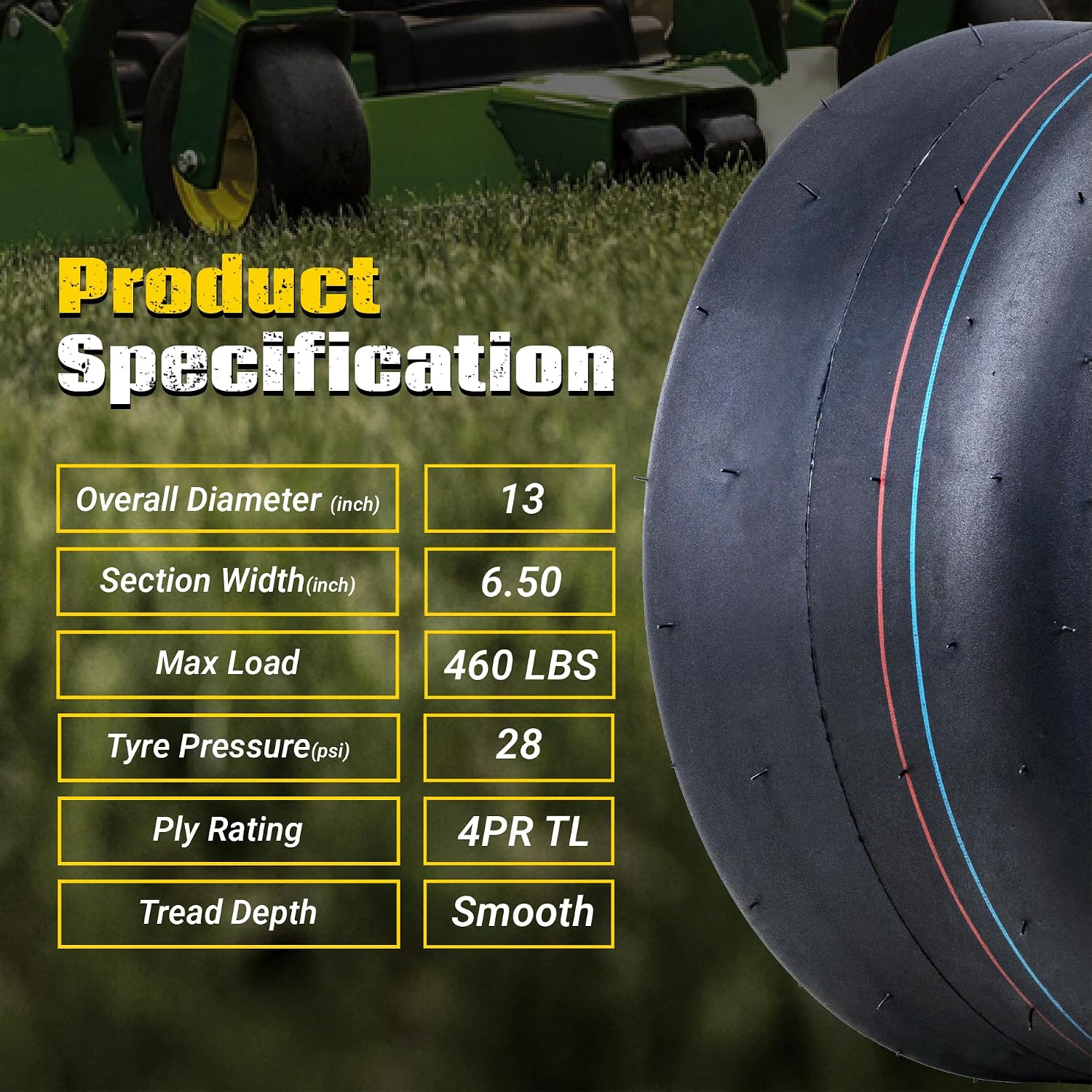 (2 Pack) 13x6.50-6 Lawn Mower Tires Tubeless, Replacement 13x6.5-6 Zero Turn Tires Garden Riding Tractor Lawnmower