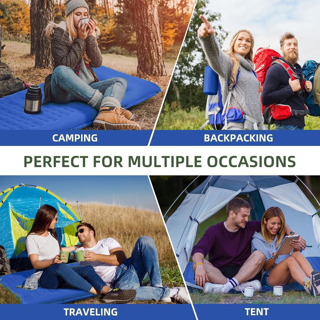 Camping Sleeping Pad, Extra Thick 5 Inch Camping Mat with Pillow Built-in Foot Pump Inflatable Sleeping Pads Compact