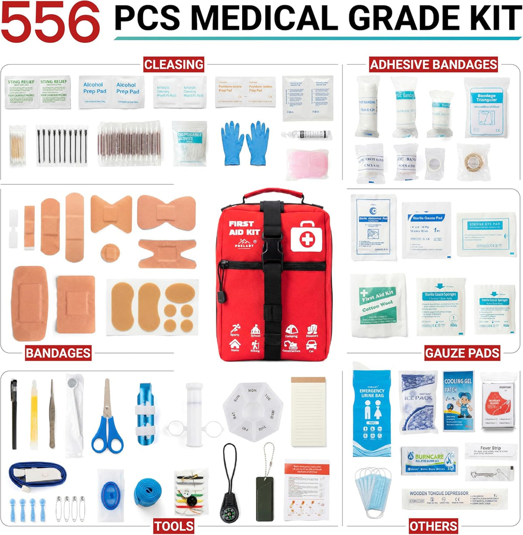 556 Piece Premium Large First Aid Kit, Survival Medical Bag with Labelled Compartments, Workplace Essential for Home