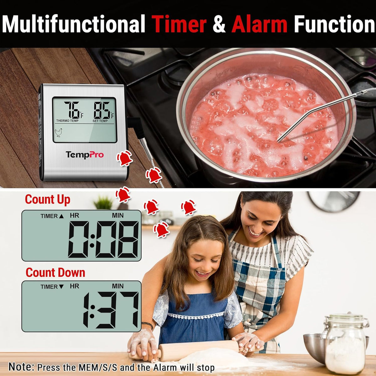 TempTrack Large LCD Digital Meat Thermometer for Cooking, Smoking