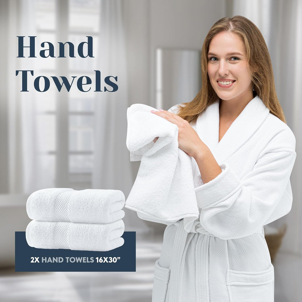 Luxury White Bath Towel Set of 8 Pieces - 100% Turkish Cotton 700 GSM Highly Absorbent Towels for Bathroom, 2 Bath