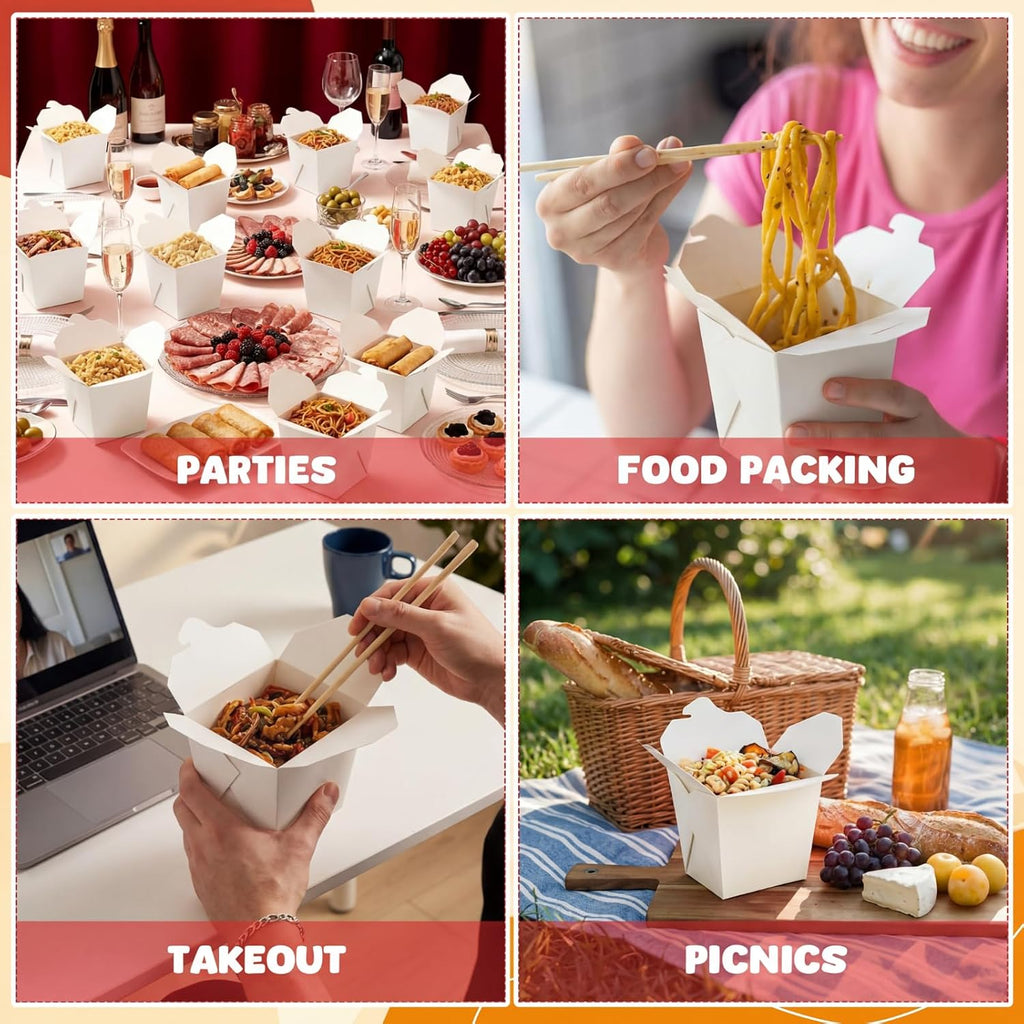 100 Pack 16 oz Chinese Take out Boxes Food Box, White