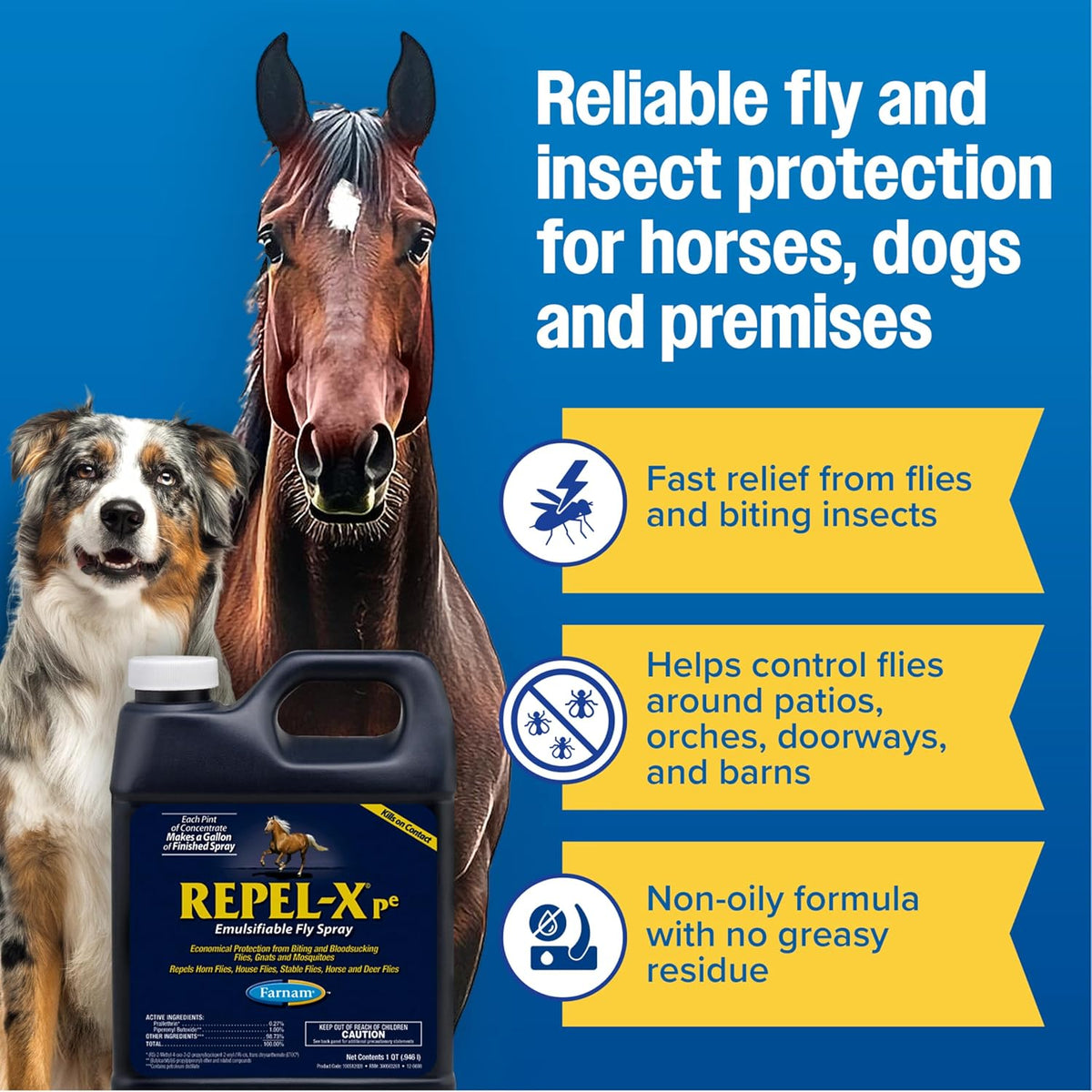 Repel-X pe Concentrated Fly Spray for Horses & Dogs, 32 Ounces