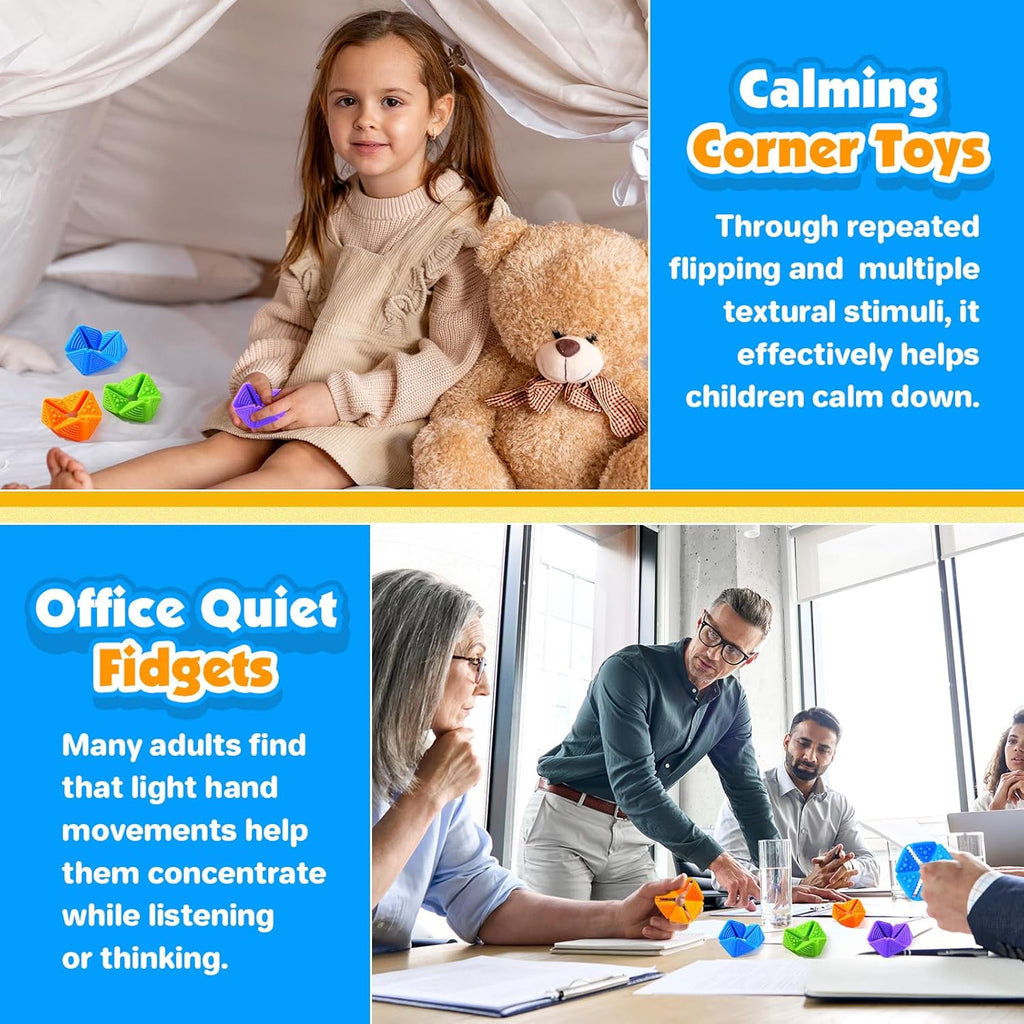 Fidget Sensory Toys for Kids: Quiet Silicone Sensory Flip Cube with Textures - Calming Toys for Autism Kids Stress