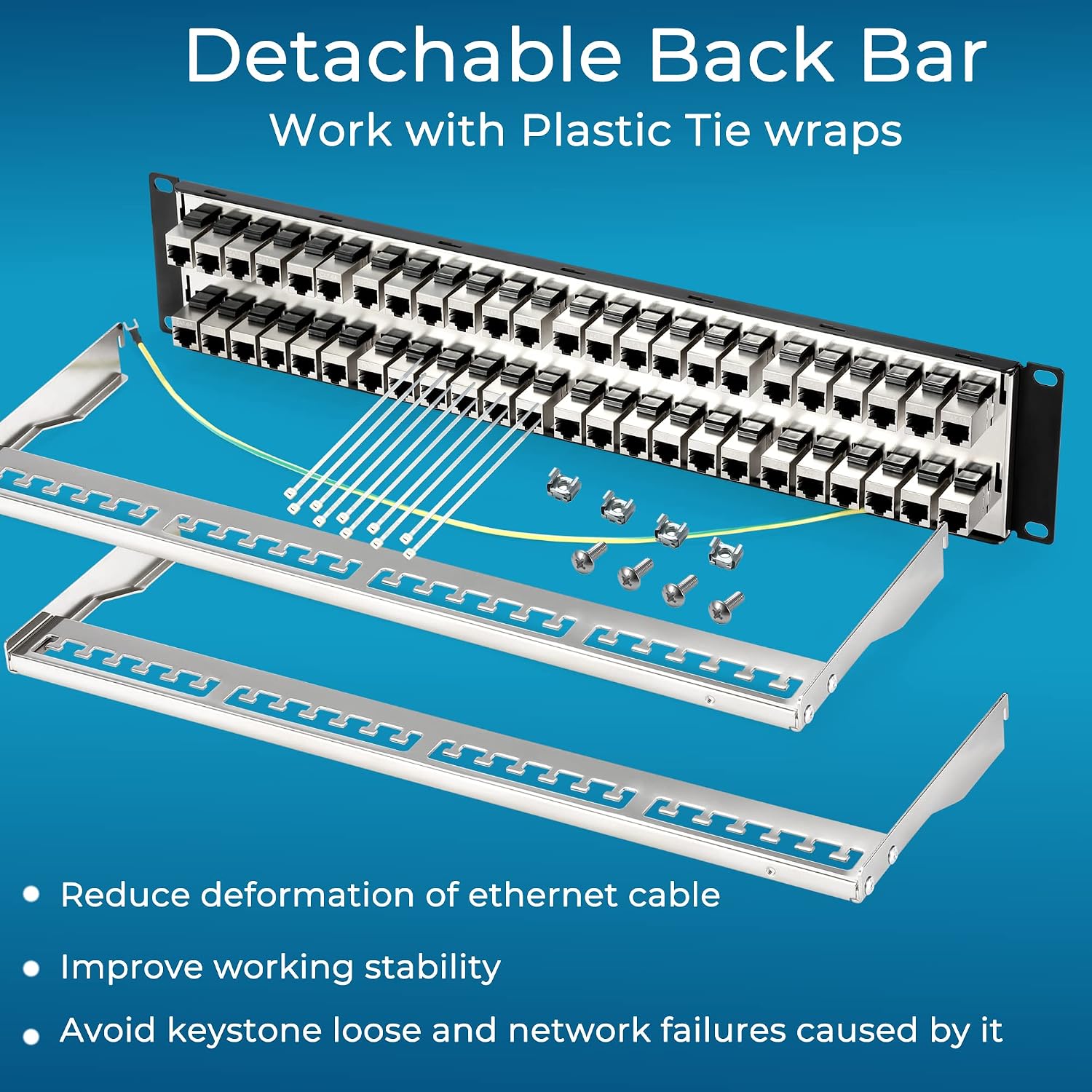 Patch Panel 48 Port Cat6A with Inline Keystone 10G Support, Coupler Patch Panel STP Shielded 19-Inch with Removable