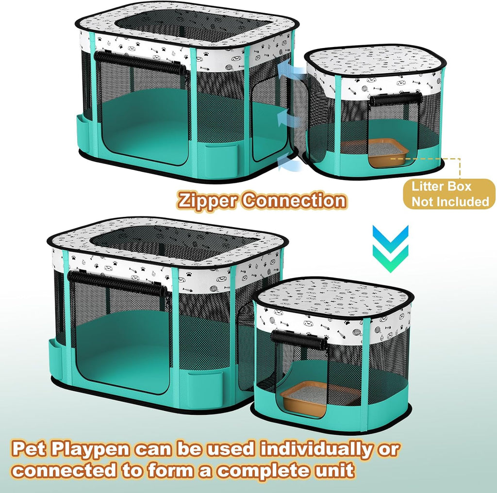 Portable Cat Playpen, 8-Rod Reinforced Kitten Dog Playpens, Foldable Play Pen for Indoor Cats Enclosed Pet Puppy