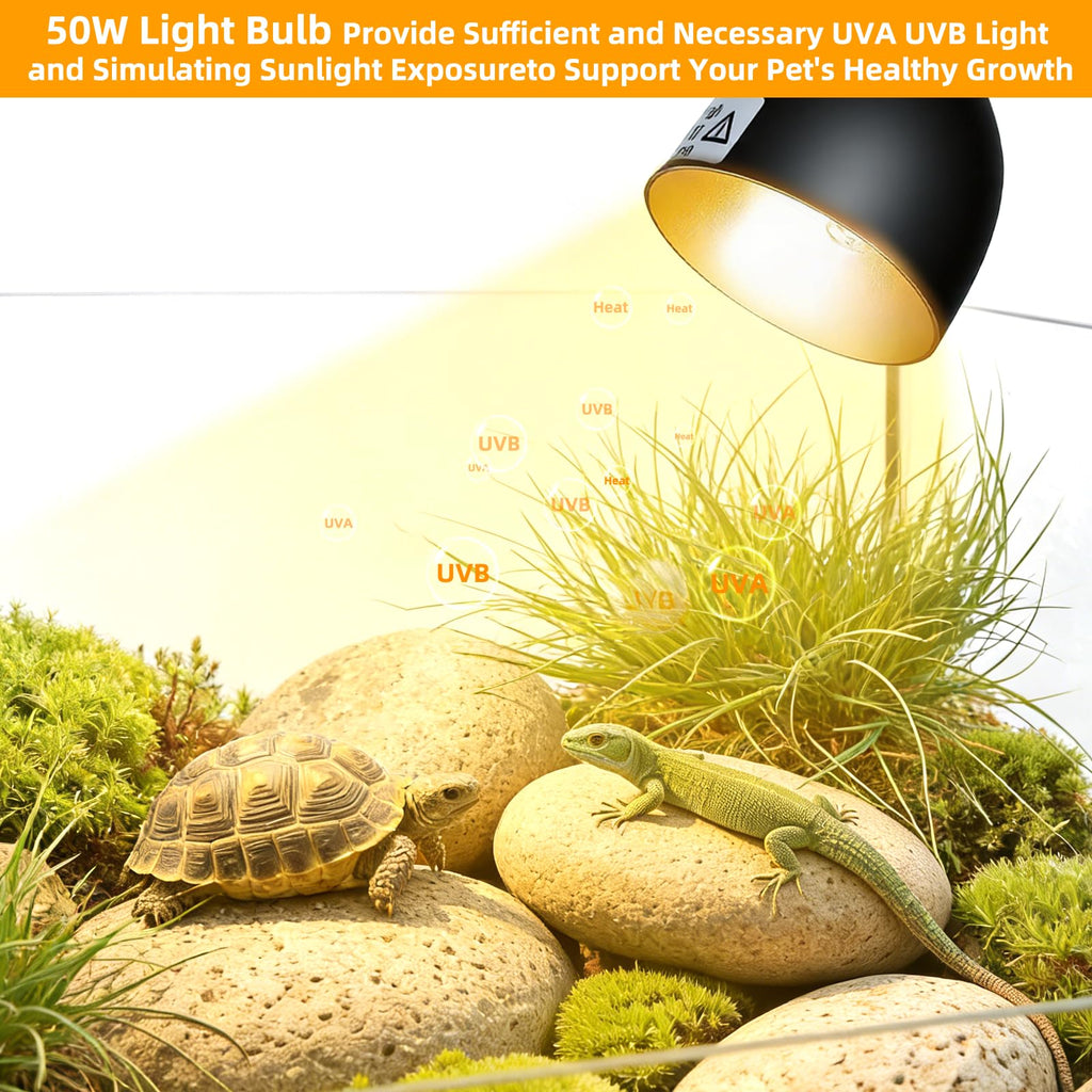 50W Turtle Basking Light Reptile Heat Lamp with Clamp & Timer