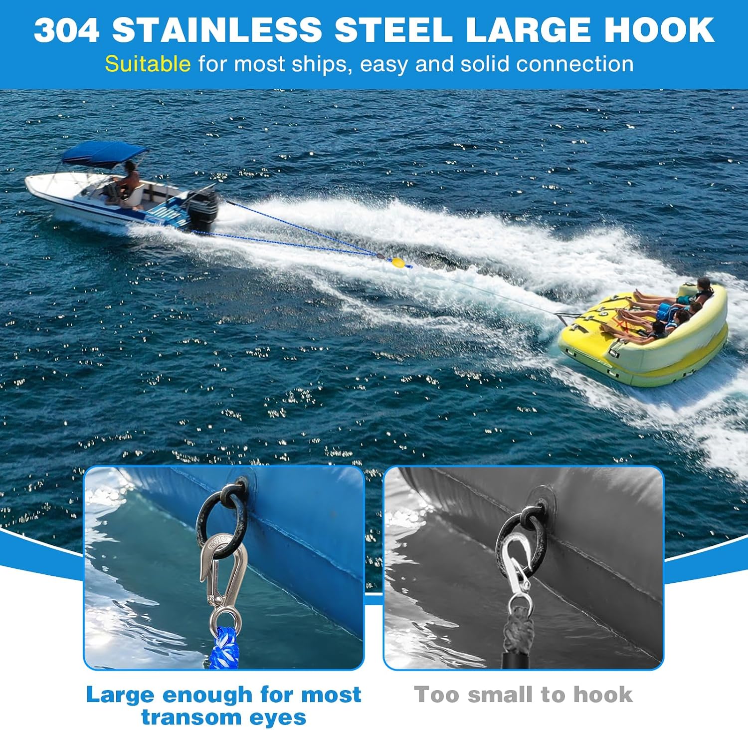 Heavy Duty Boat Tow Harness for Tubing, Self Centering Boat Tow Rope for Tubing 1-4 Riders with 360° Rotating Pulley