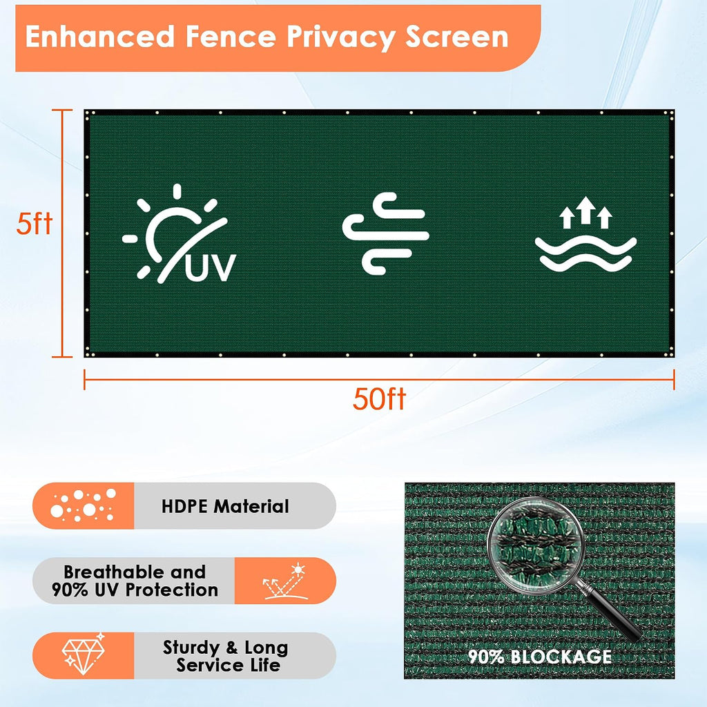 iCover 5x50ft Privacy Screen Fence, Outdoor Fencing Panels, Garden Windscreen Mesh Shade Sail Net Barrier, Fence