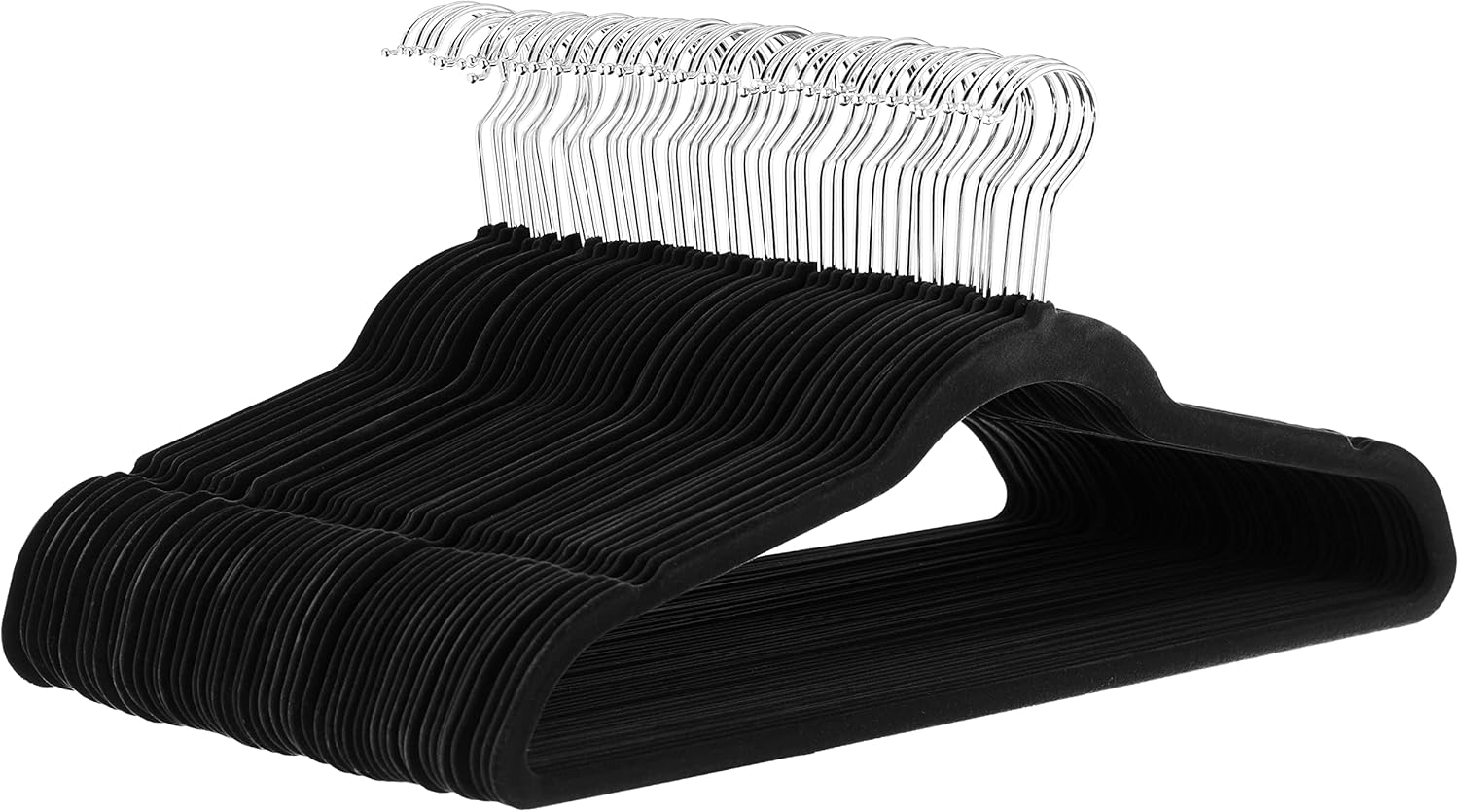 Slim Velvet Non-Slip Space Saving Suit Clothes Hangers, Closet Organizer, Black, 50-Pack