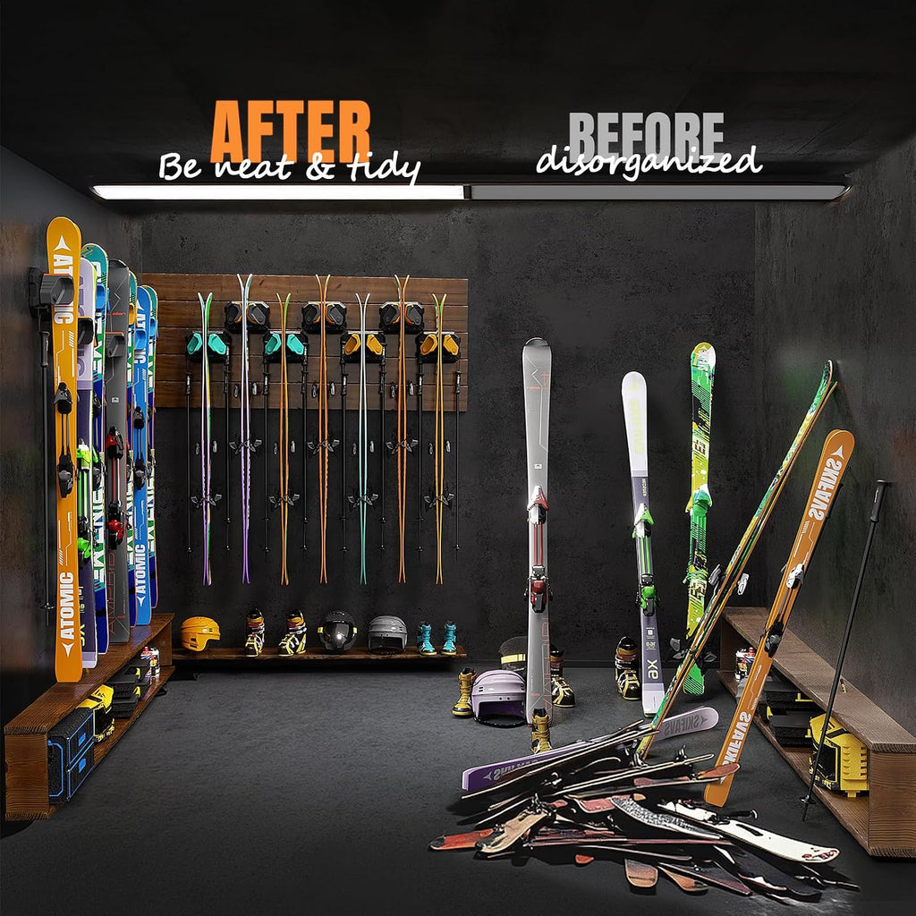 Ski & Snowboard Wall Rack for Garage Wall Fits Any Ski/board, Ski Wall Mount Holders Damage-Free Storage Rack, Garage