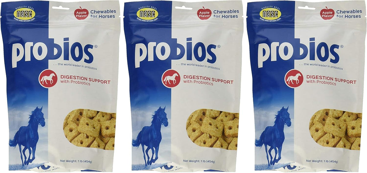 (3 Pack) Probios Probiotic Treats For Horses, Apple Flavor, 1 Pound Each