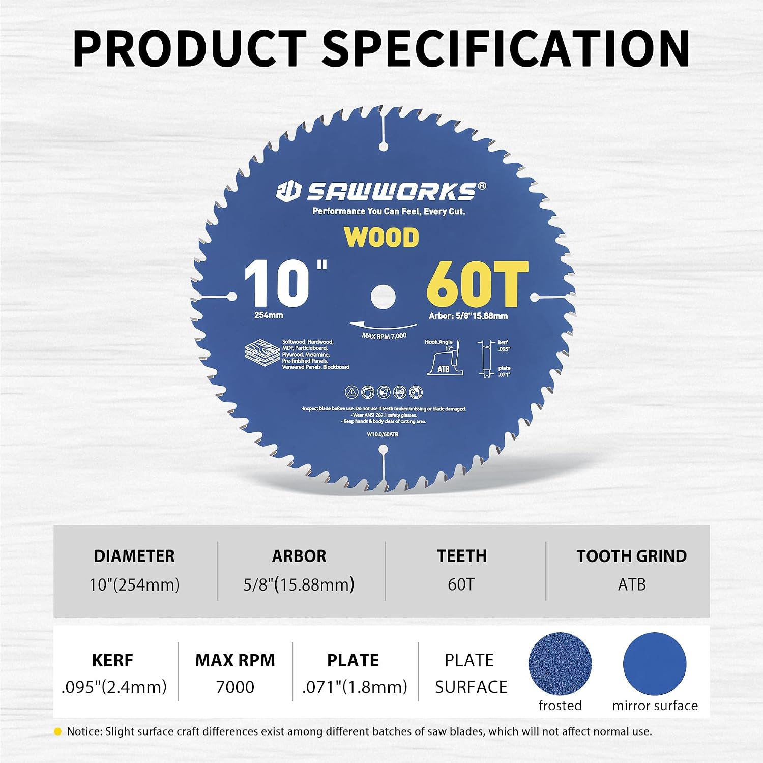 10 Inch 60T ATB Circular Saw Blade for Wood Cutting | ATB for fine finish cutting. Cuts plywood, MDF, laminate