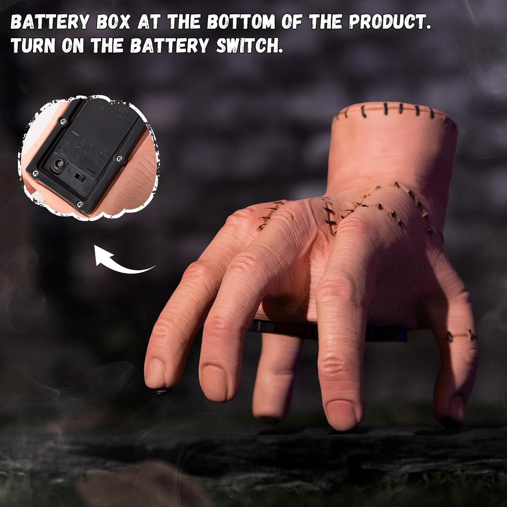 Halloween Animatronics Thing Hand Decorations, Sound Activated Wednesday Crawling Hand with Creepy Sound Scary