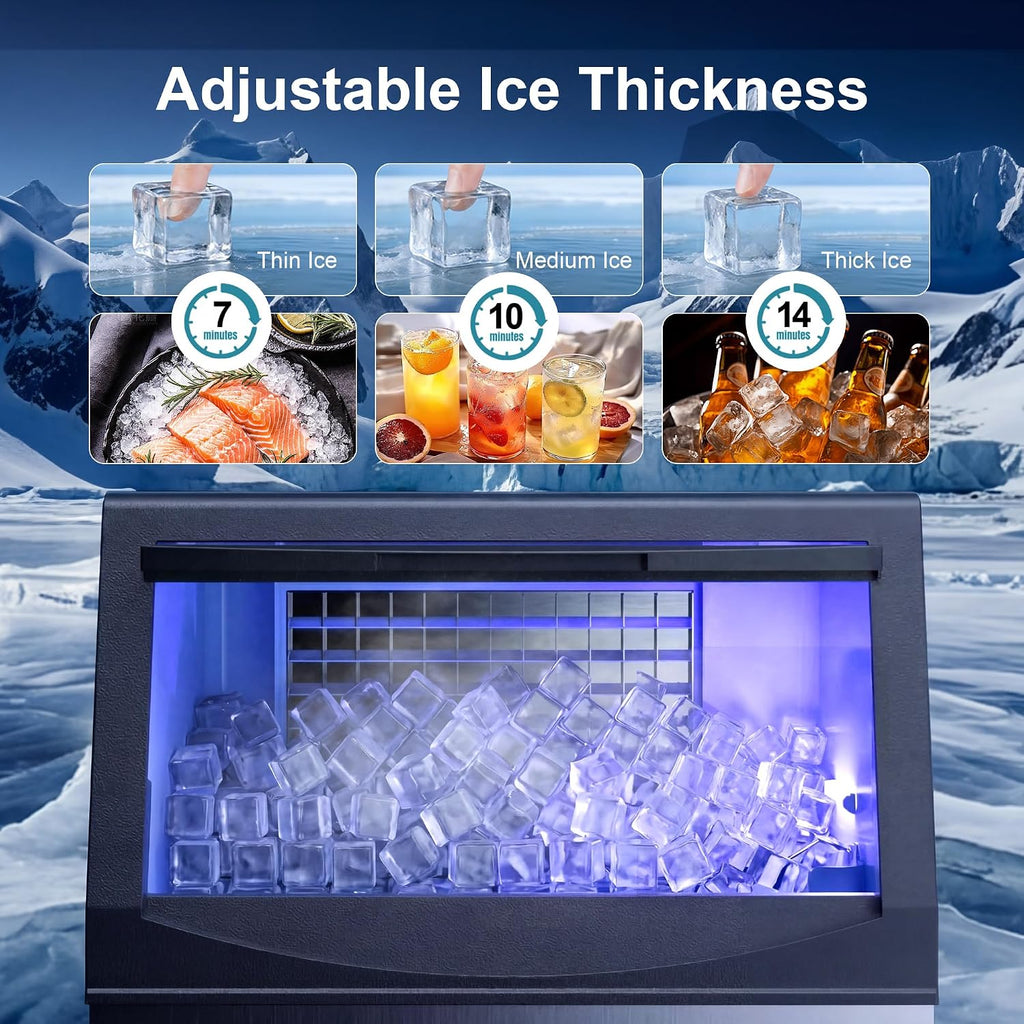 Commercial Ice Maker Machine, 240Lbs/24H Stainless Steel Ice Maker, Under Counter Ice Maker with 55Lbs Storage, 96