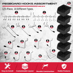 Ultimate 121-Piece Pegboard Hooks Set, Pegboard Accessories with Metal Hooks, Durable Peg Board Organizer