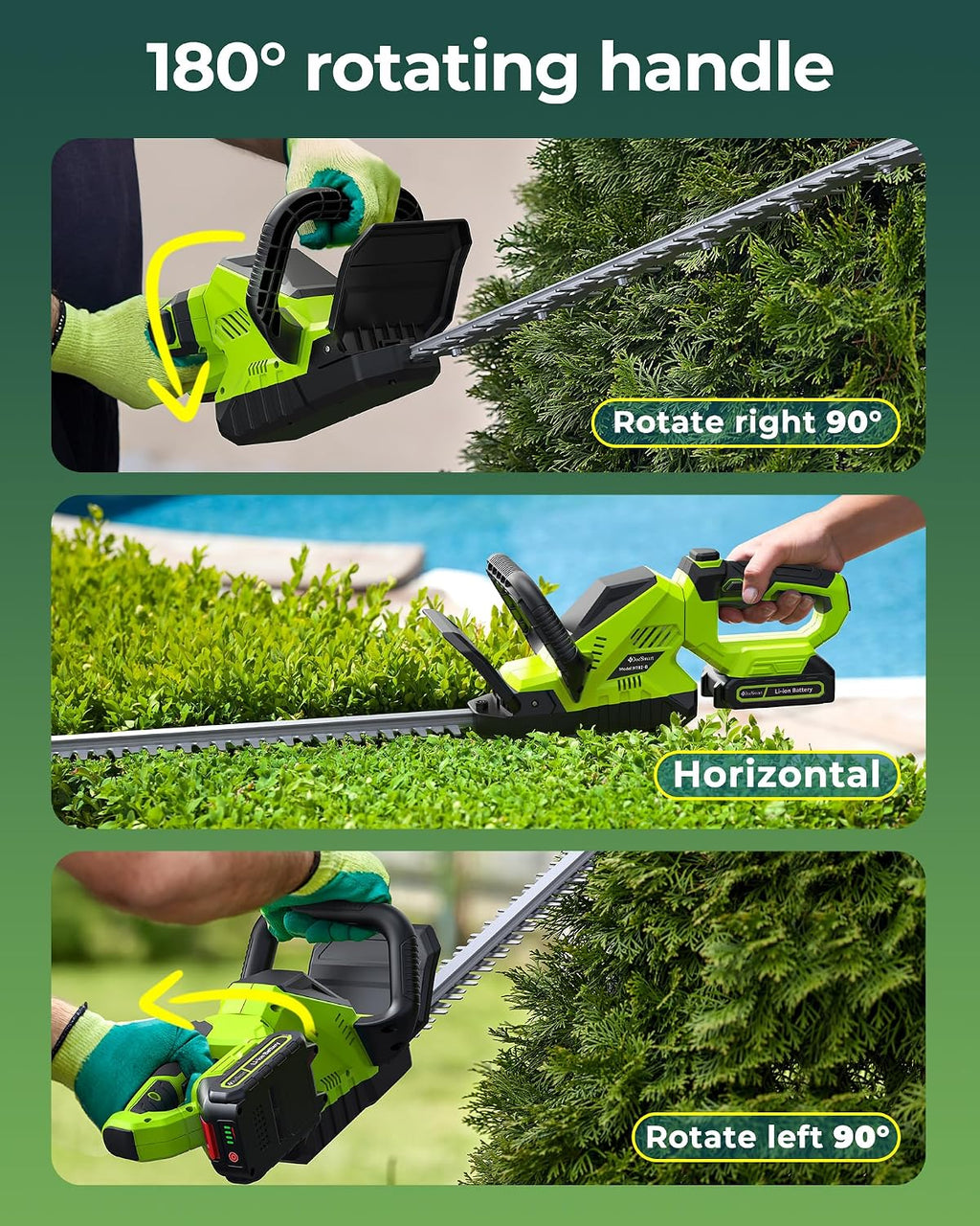Hedge Trimmers Cordless with Battery, 3000RPM Brushless Motor | Electric Bush Clipper with 2pcs 2000mAh Batteries