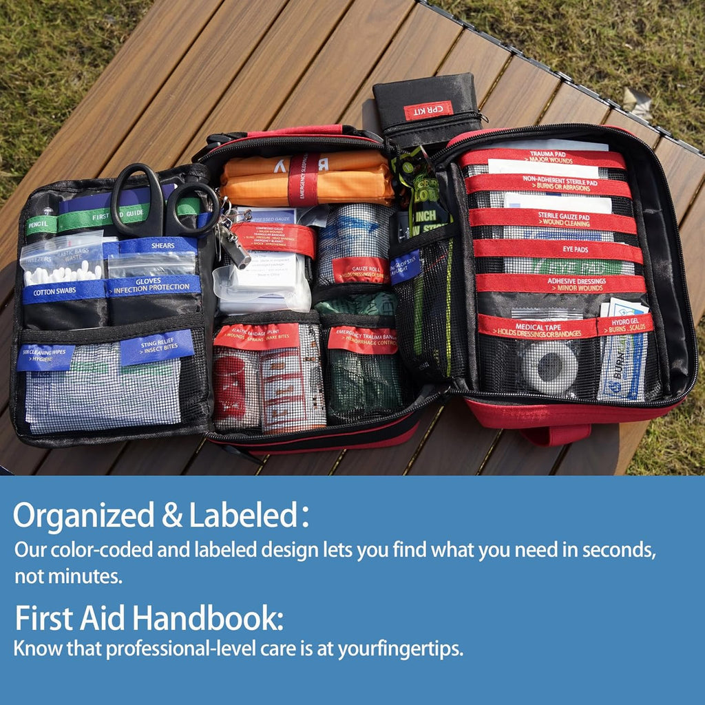 Comprehensive First Aid Kit for Home, Premium Emergency Trauma Kits with Shoulder Strap for Car Camping Gear