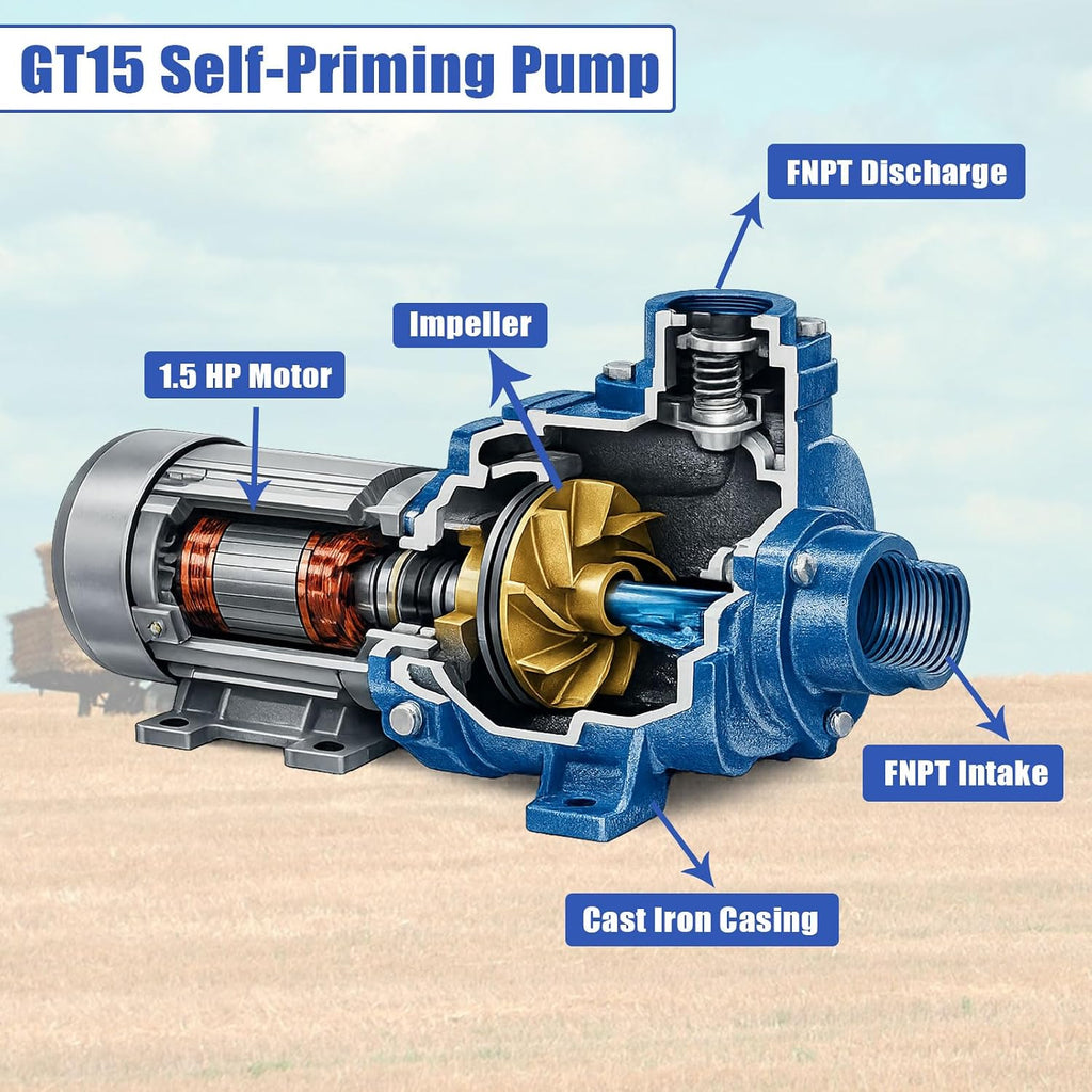 Fit for GT15 Self-Priming Centrifugal Pump,1.5HP Motor/230 Volts