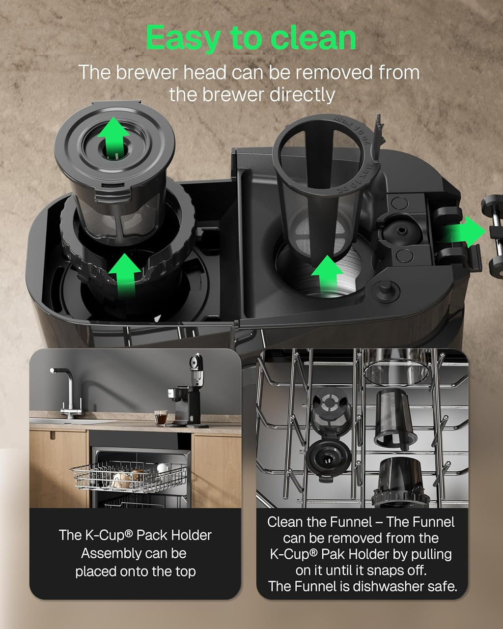 Single Serve Coffee Maker for K-Cup & Ground Coffee, Fast Brew One Cup Coffee & Tea Machine with 10oz Stainless Steel