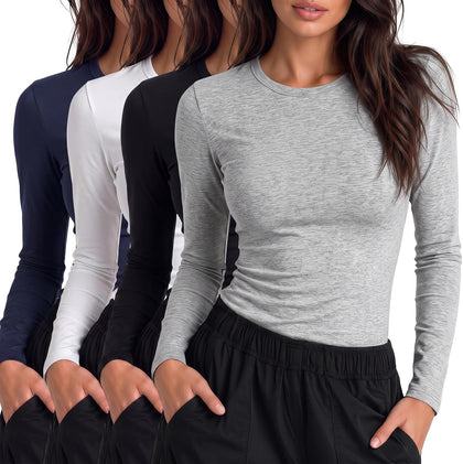 3/4 Pack Underscrub Long Sleeve Women, Scrub Undershirt Crew Neck Basic Tee