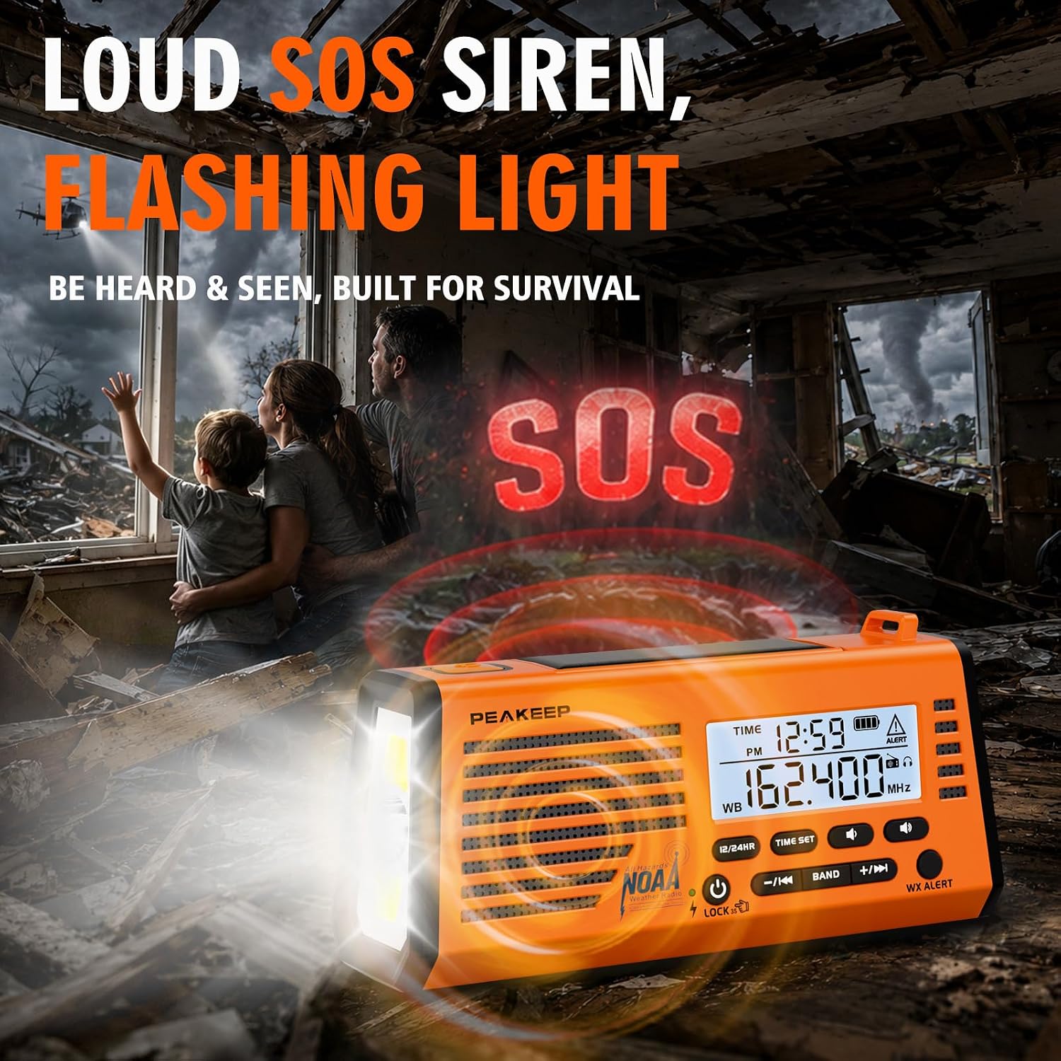 Emergency Radio NOAA Weather Alert Battery Solar Crank Powered | AM FM SW Portable Radio, Rechargeable Battery