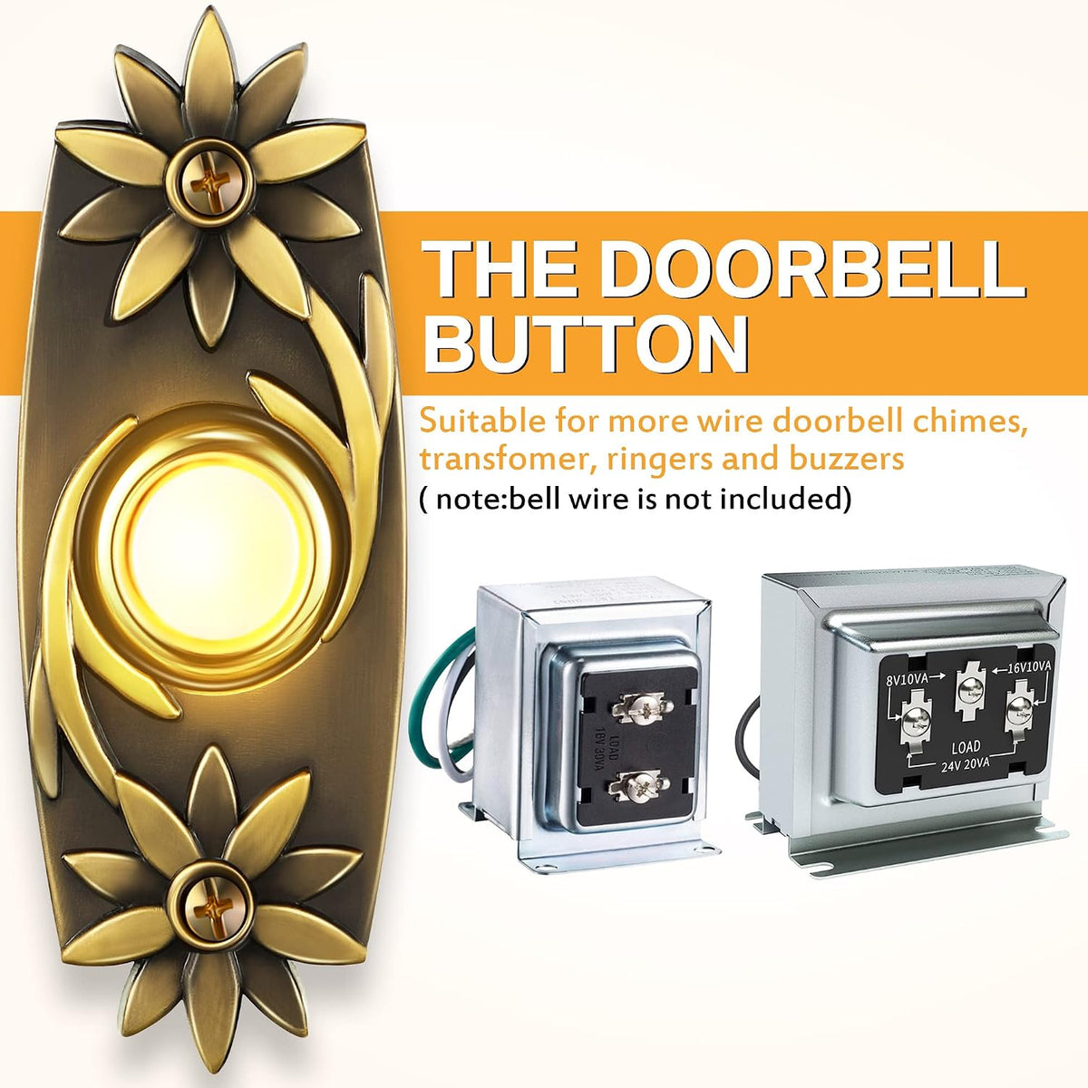 Lighted Metal Doorbell Push Button, Universal Garage Door Opener Switch with LED Light Compatible with Most Wire