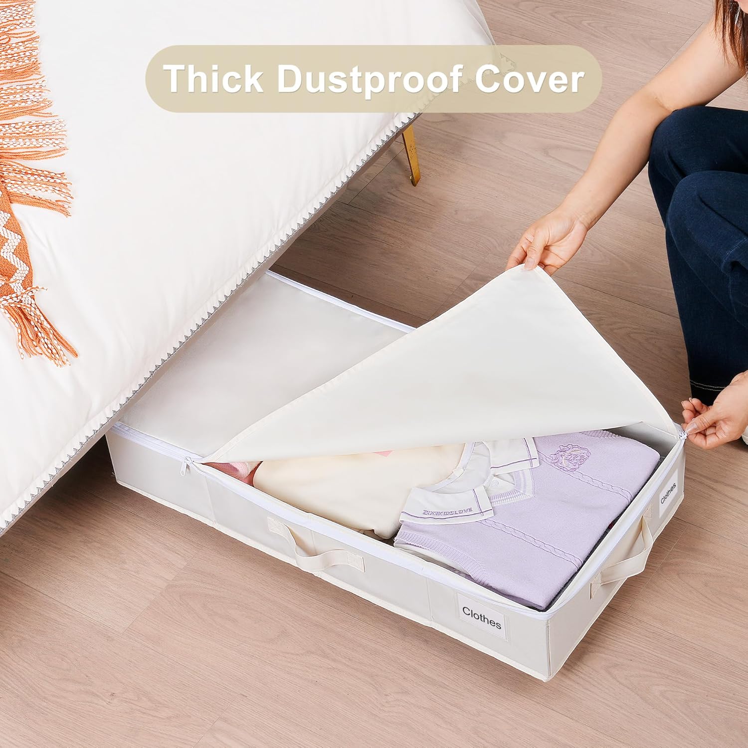 Under Bed Storage with Wheels, 2 Pack Under Bed Storage Containers with Label Holders for Clothes, Shoes and