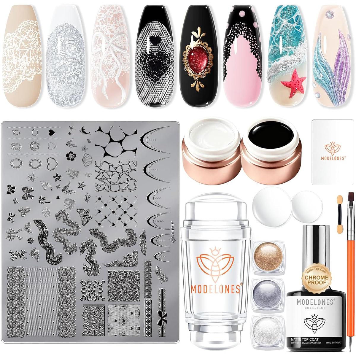 16Pcs Nail Stamping Kit French Tip Stamper Lace Nail Stamp Plate