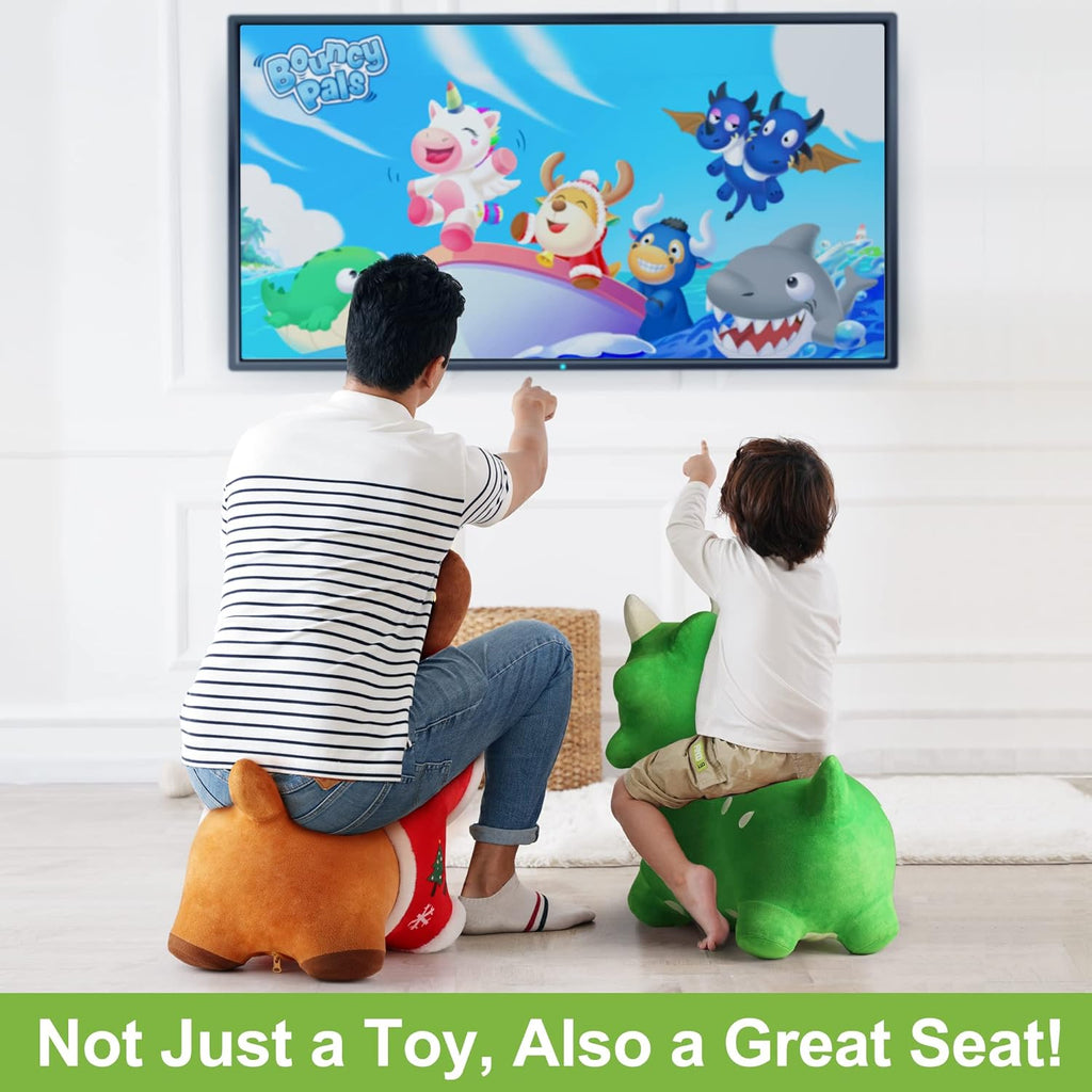 Bouncy Pals Dinosaur Hopper Toy 2 Year Old Boy, Toddler Plush Bounce Animals, Ride on Bouncing Triceratops for Kids