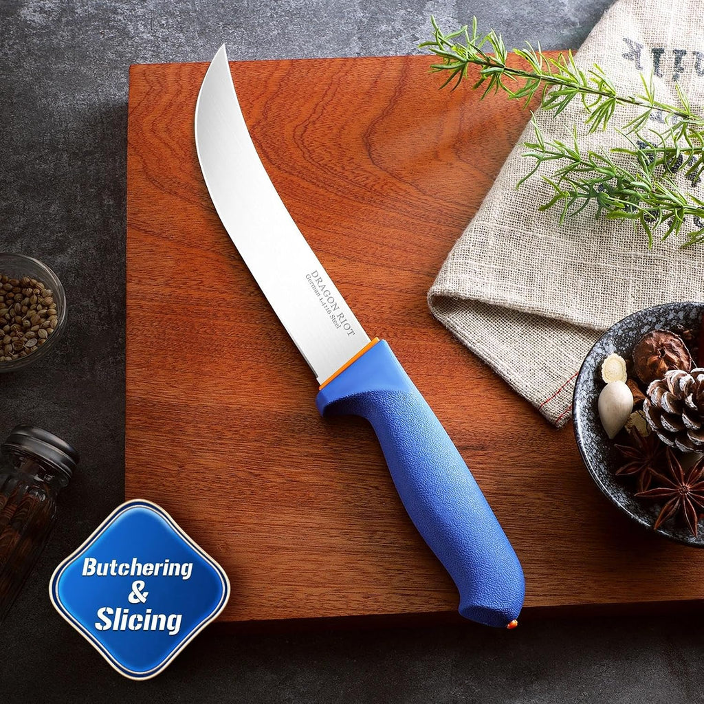 8 Inch Butcher Breaking Knife, Meat Processing Knife | High Carbon Stainless Steel, Curved Blade