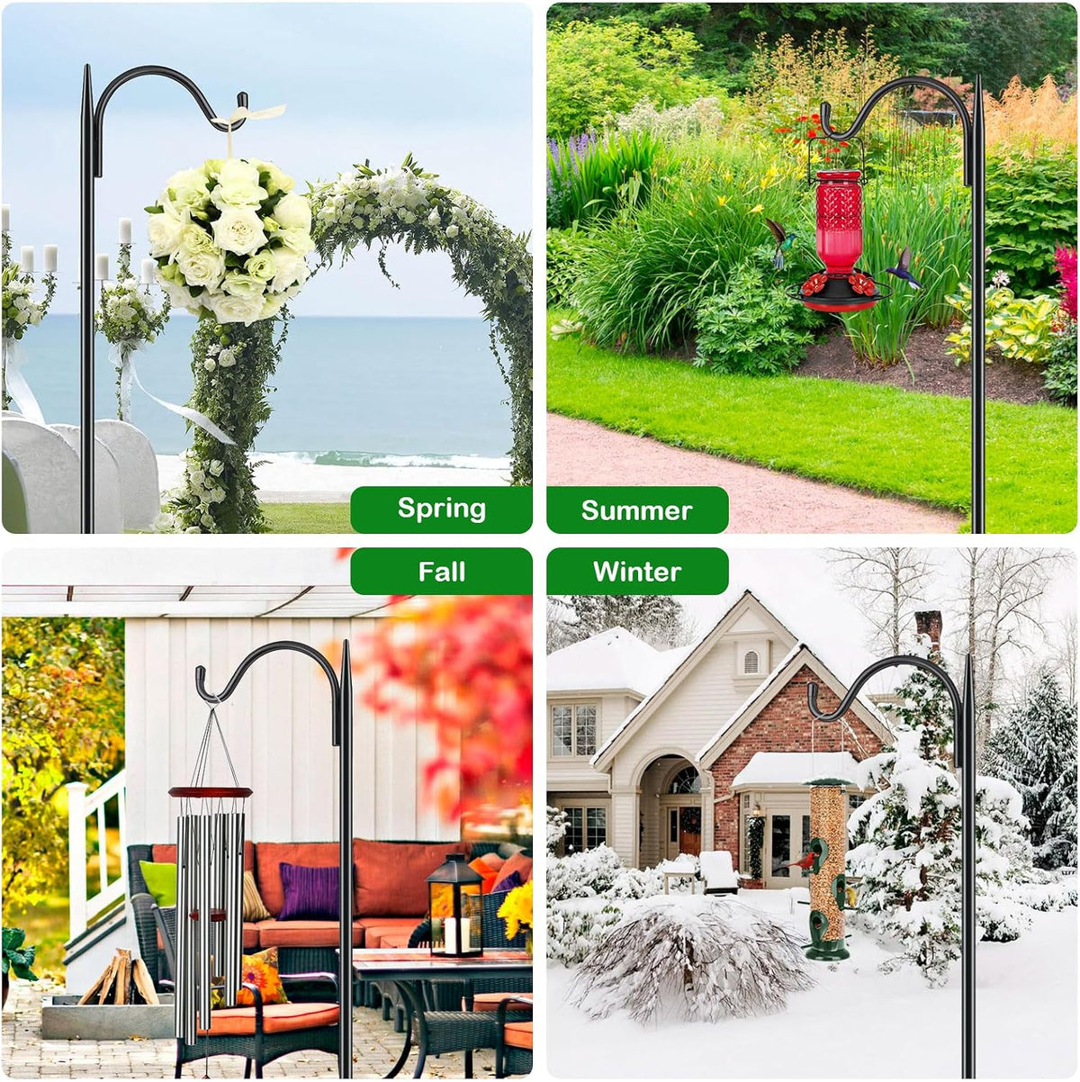 63'' Bird Feeder Pole, 5-Prong Base Shepherds Hook for Outdoor