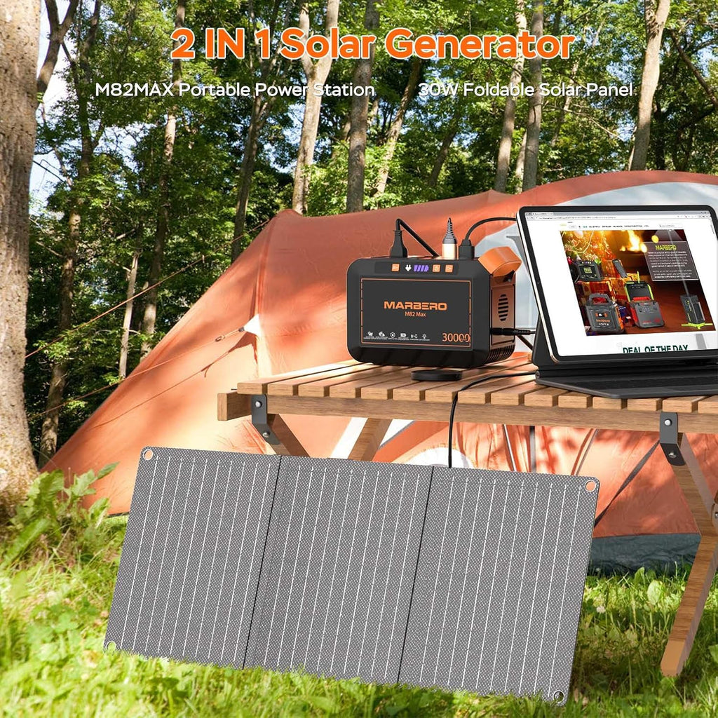 111Wh Solar Generator with Panels Included Solar Panel Kit 30W | Solar Powered Generator 120W Surge Portable Power