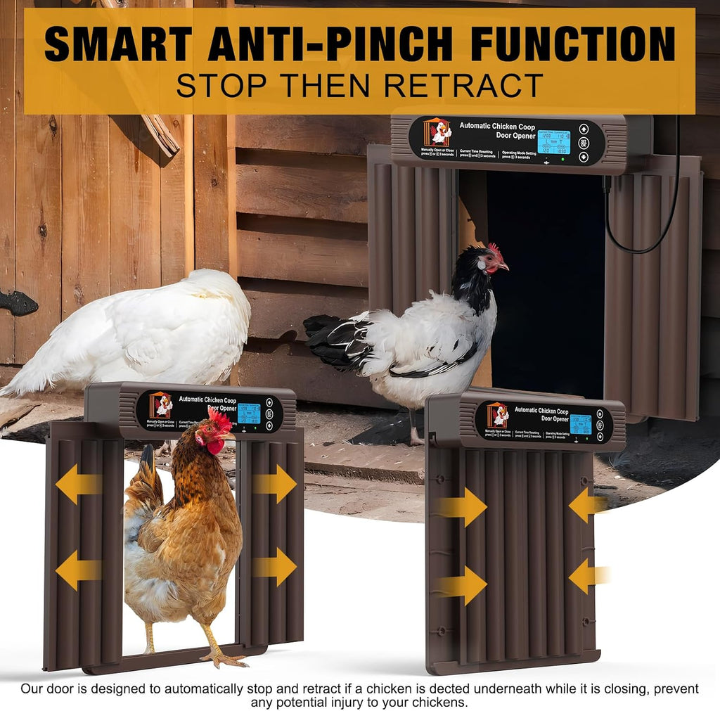Automatic Chicken Coop Door Solar Powered, Extra Large Size, Anti-Pinch Design, Battery Powered Auto Chicken Door