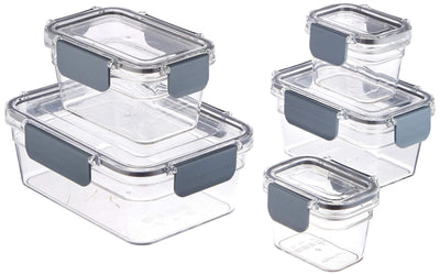 Tritan Plastic Food Storage Containers with Airtight Locking Lids, 5 Containers, Clear, 10-Piece Set