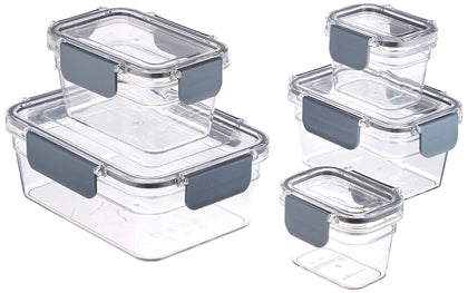Tritan Plastic Food Storage Containers with Airtight Locking Lids, 5 Containers, Clear, 10-Piece Set