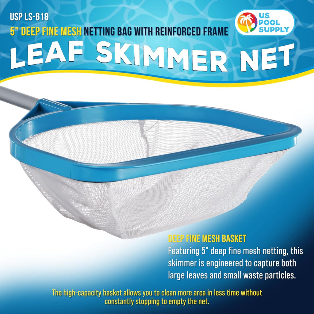 Pool and Spa Skimmer Net with Pole, 30" Long Handheld Fine Mesh Pool Skimmer Net - Hand Held Spa, Hot Tub, Pond