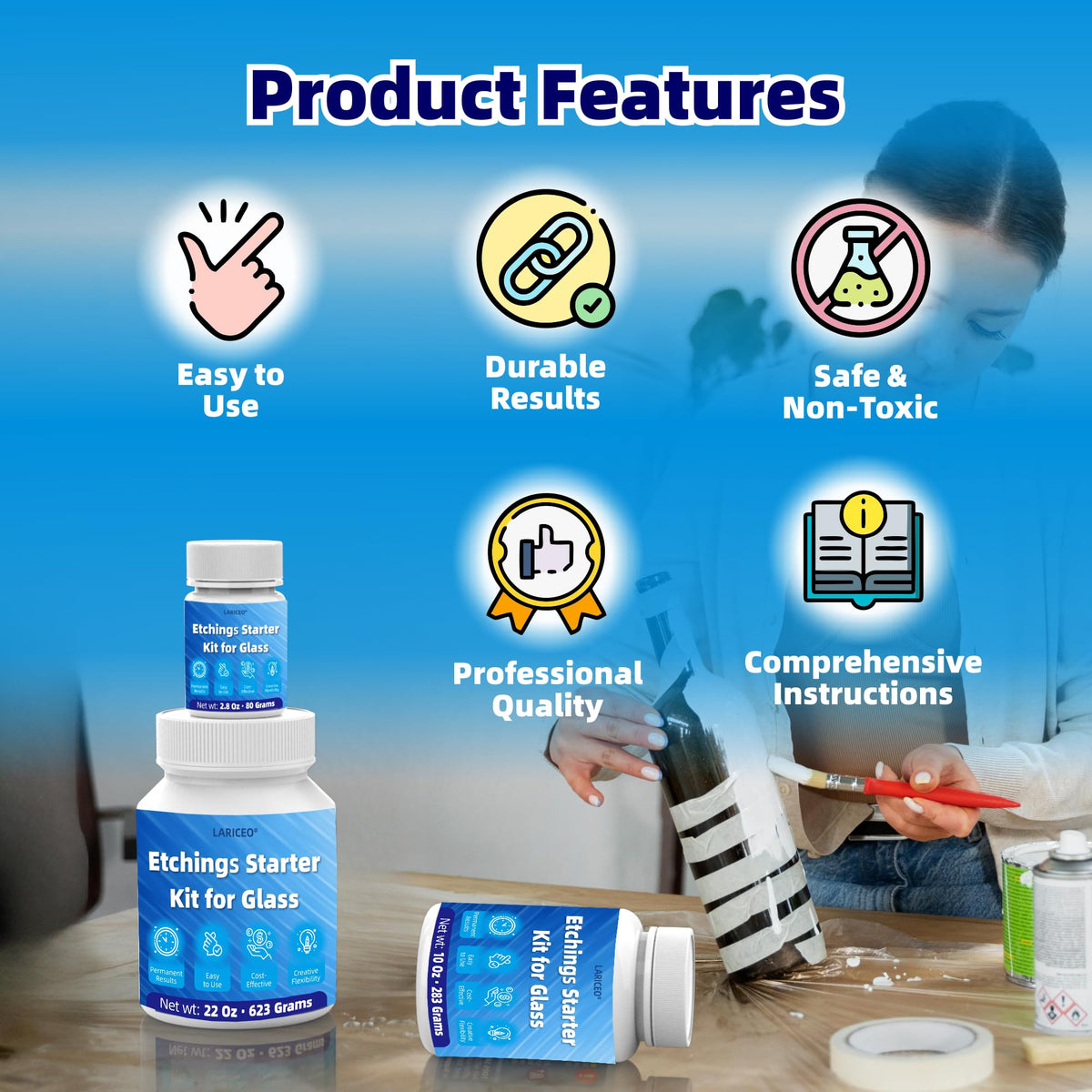 2.8 oz Glass Etching Kit, High-Adhesion Stencils for Crisp Results