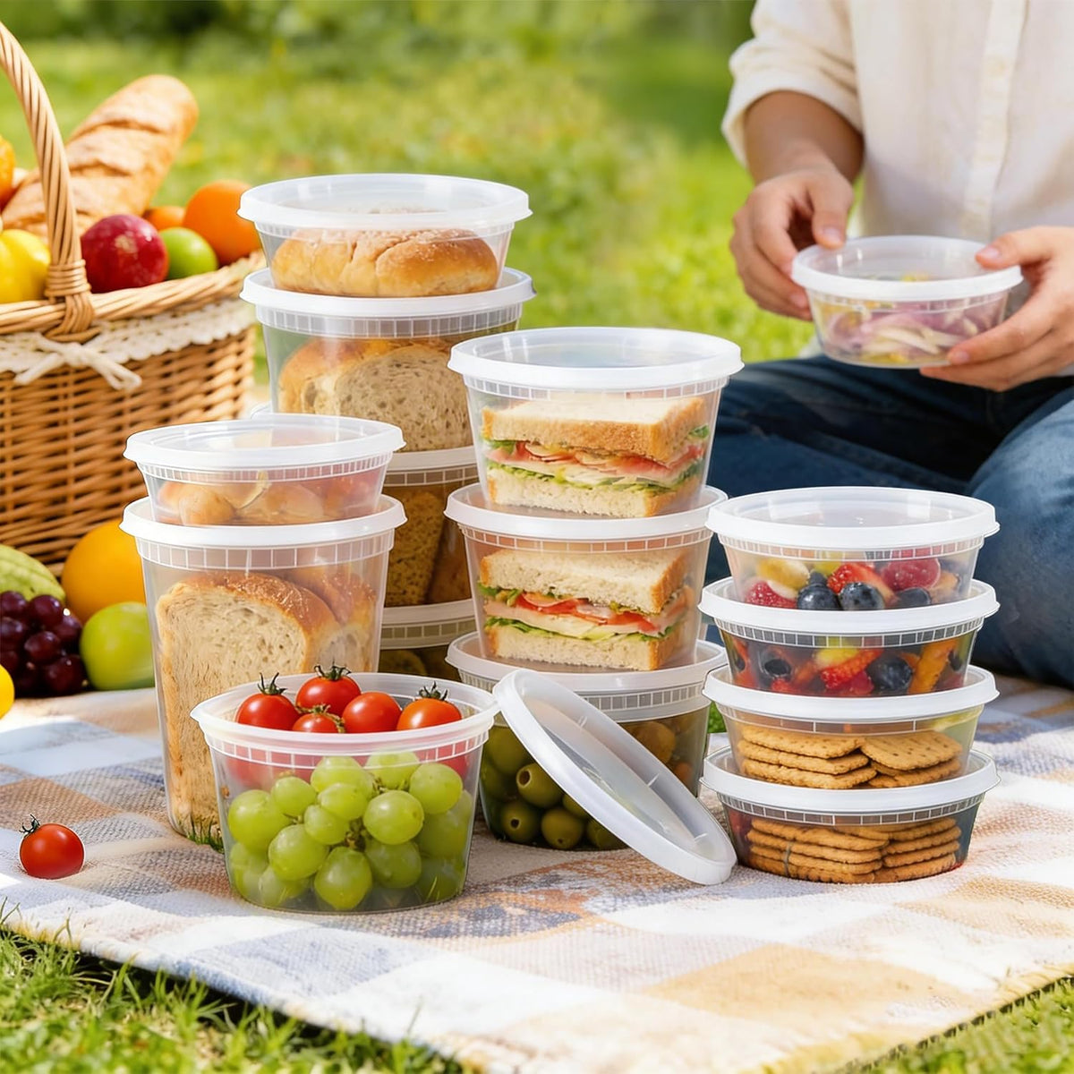 60 Sets Deli Containers with Lids - 32/16/8 oz, 20 of Each Size