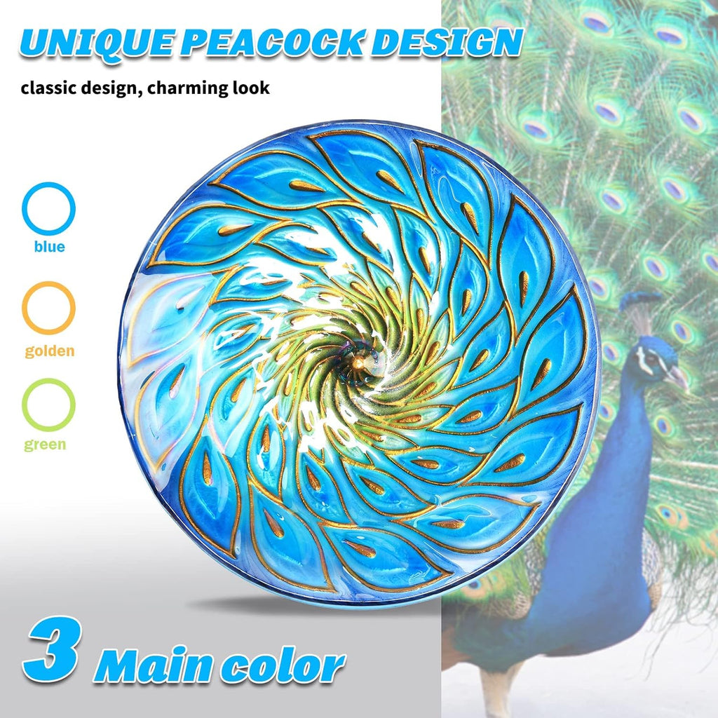Hanging Glass Bird Bath Peacock Outdoor Birdfeeder Garden Yard Decor