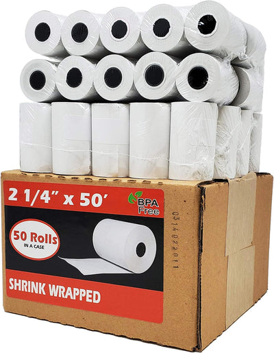 (50 Rolls) 2 1/4 x 50 Thermal Paper Receipt Rolls 55 GSM Premium Quality German Paper fits all Credit Card Terminals