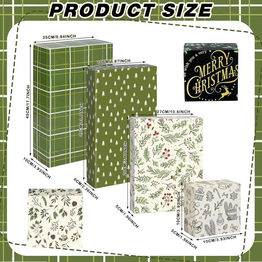 24 Pcs Christmas Gift Boxes with Lids Neutral Plaid 7 Designs