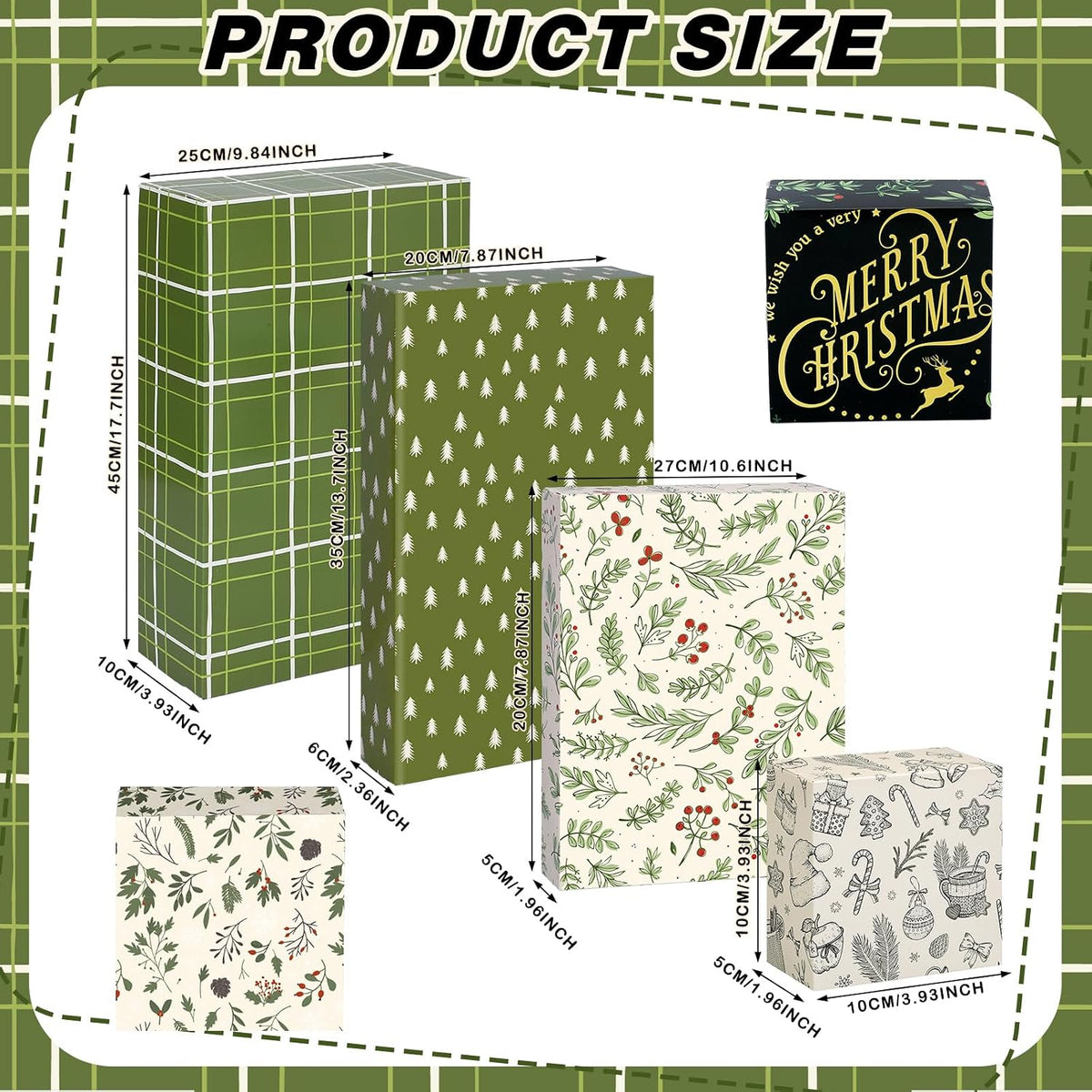 24 Pcs Christmas Gift Boxes with Lids Neutral Plaid 7 Designs
