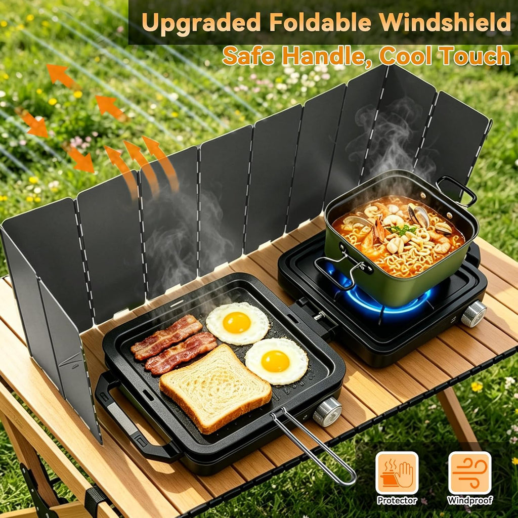 2 Burner 24000 BTU Propane Camping Stove, Foldable Camp Stove with 2-in-1 Frying Pan & Pot, Adjustable Burner Dual