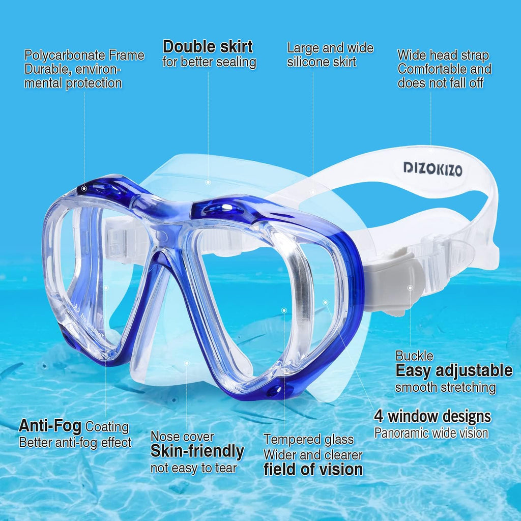Snorkel Set Wide-View Adult Snorkeling Scuba Gear, Professional Snorkel Goggles Anti-Fog Diving Mask, Anti-Leak Swim