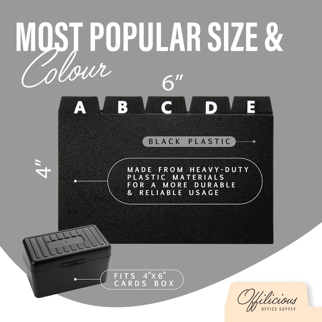 Alphabetical Index Card Dividers 4x6, 25 Index Card Box Dividers with Tabs | Sturdy Plastic Recipe Box Dividers 4x6