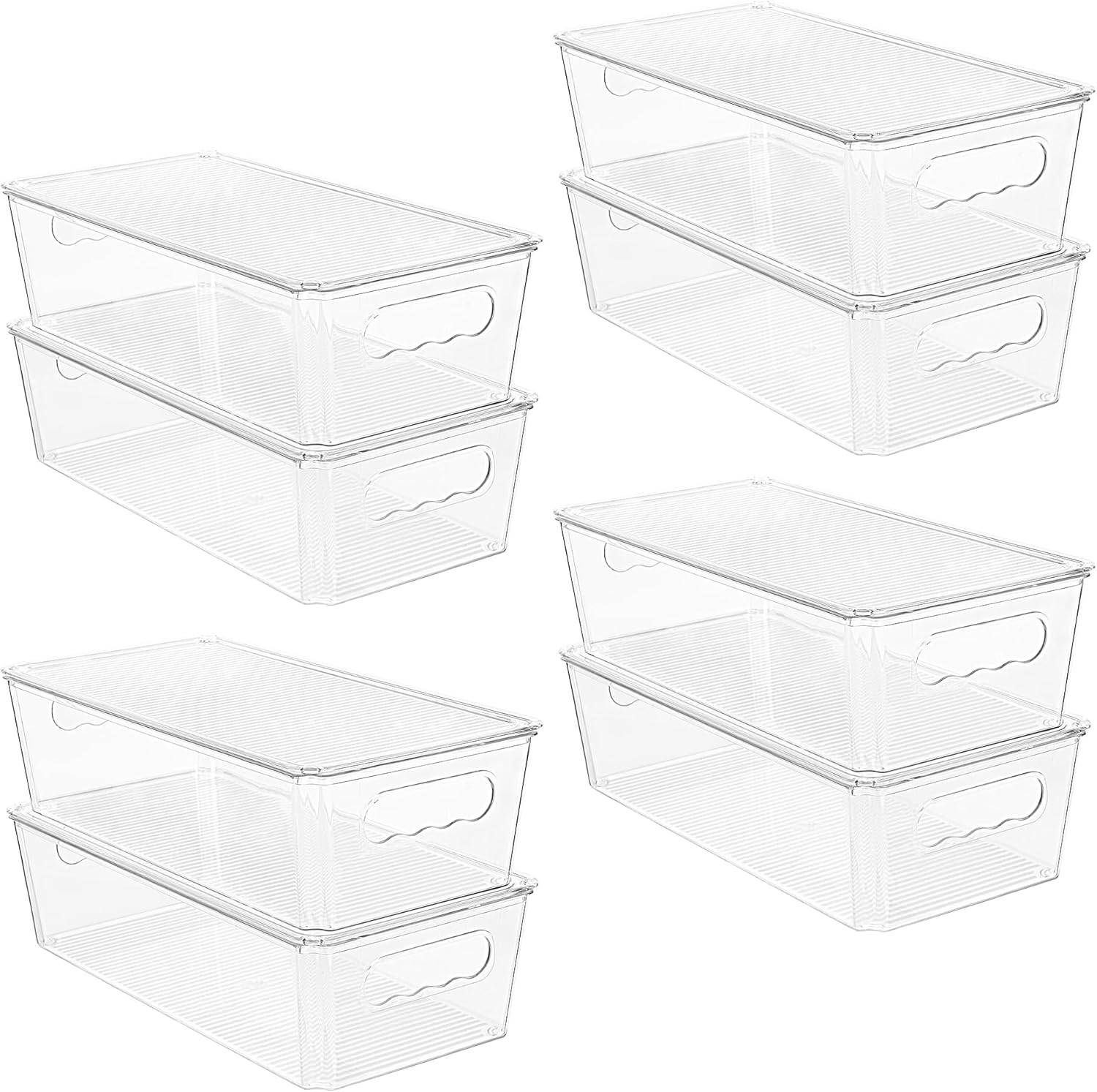 8pcs Clear Organizers and Storage Bins with Lids, Stackable Plastic Storage Containers with Handles for Fridge
