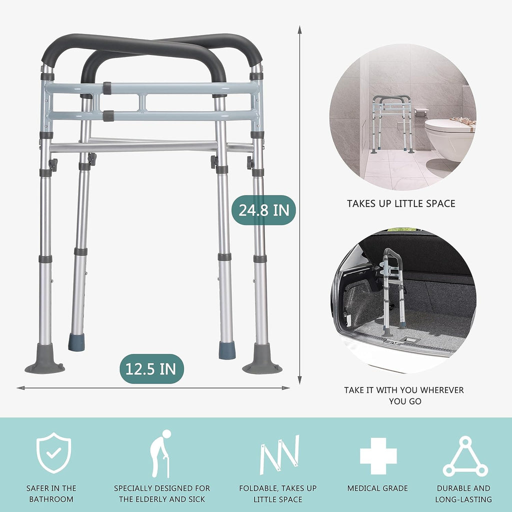 Toilet Safety Rails (350 lb), Adjustable Toilet Frame for Elderly, Seniors, Handicap & Disabled, Foldable Handicap