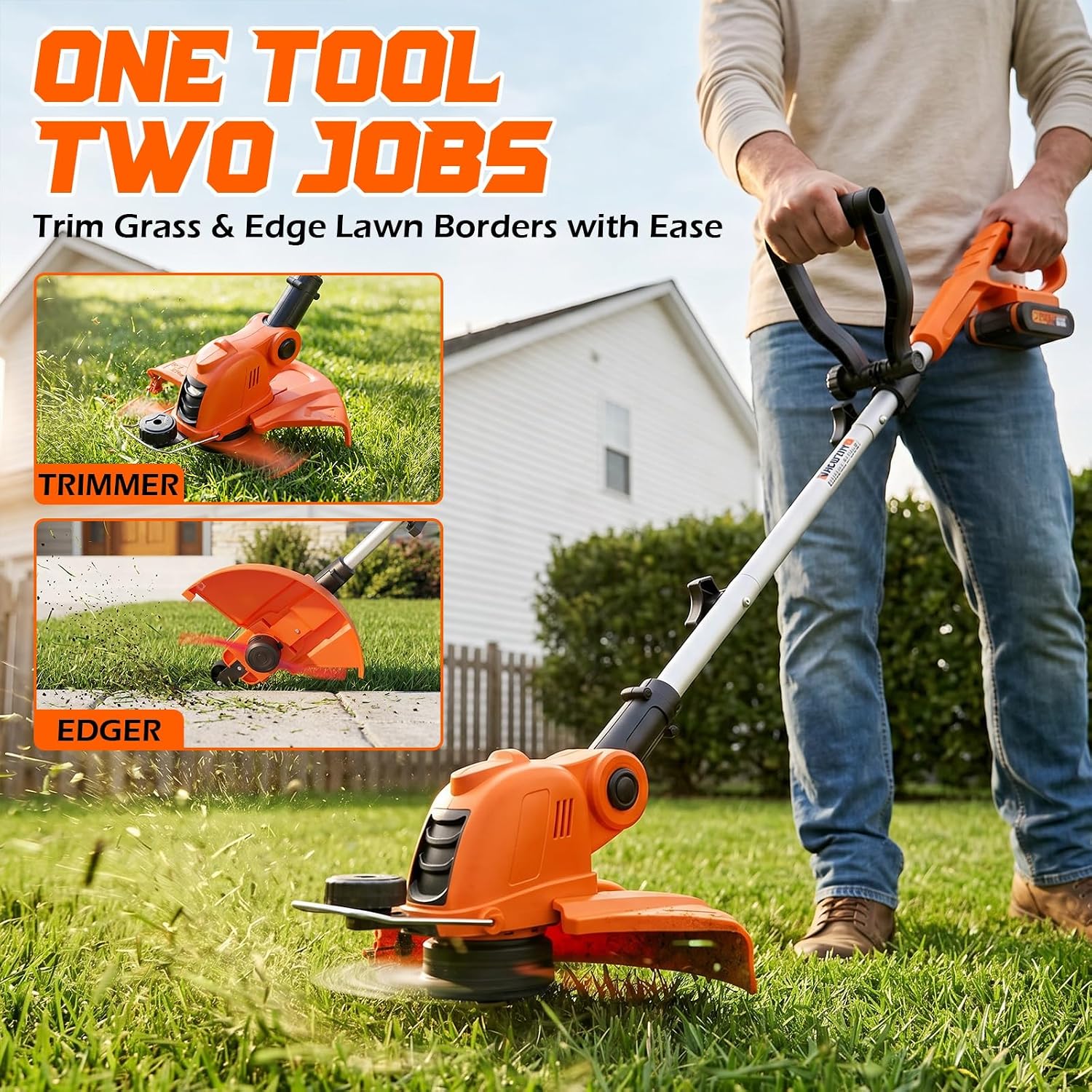 Weed Wacker Electric String Trimmer Battery Powered Lawn Trimmer | 21V Cordless Weed Whacker, 2x 2.0Ah Battery