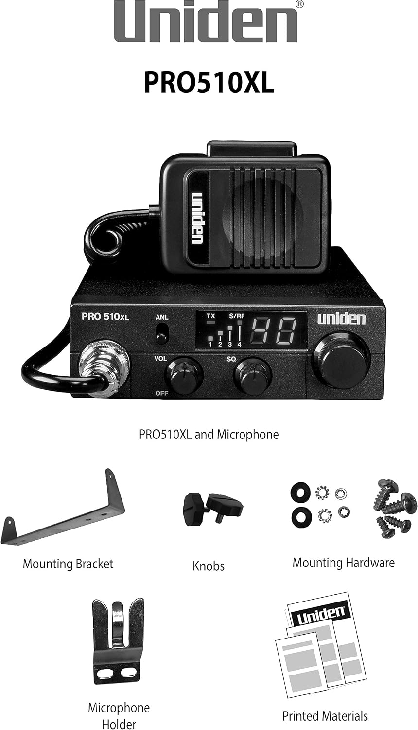 PRO510XL Pro Series 40-Channel CB Radio. Compact Design. Backlit LCD Display. Public Address. ANL Switch and 7 Watts